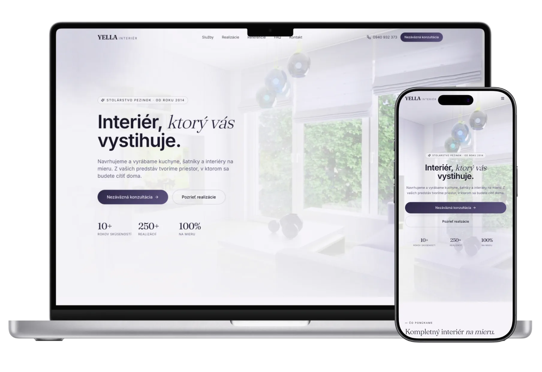 Ukážka webu pre remeselníka na MacBooku a iPhone